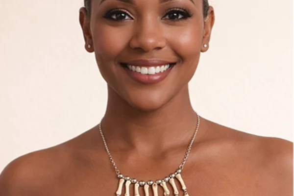 Natural Bone Necklace with Silver Chain and Beads