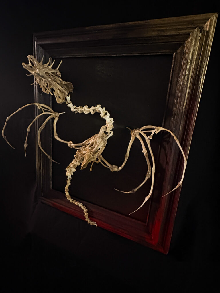 A side-angle shot of the Beithir skeleton, framing the mythical lightning serpent as a powerful guardian of ancient Irish folklore.