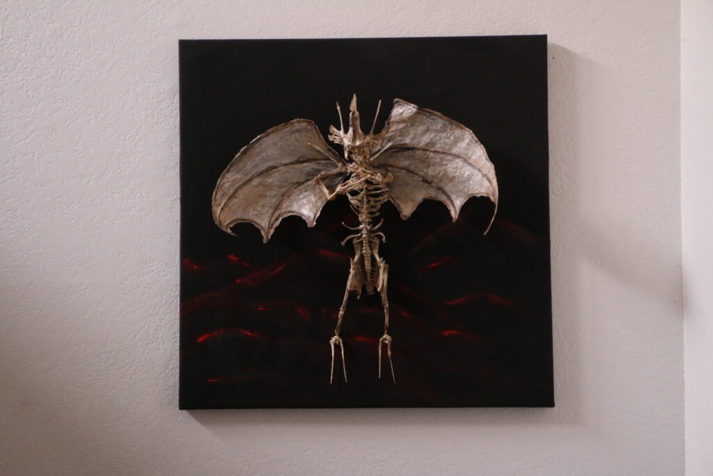 Hand-articulated skeletal Bánánach sculpture made from real ethically sourced bones.